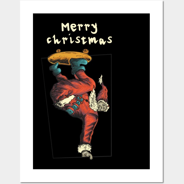 Santa claus skateboard Wall Art by jhokalit